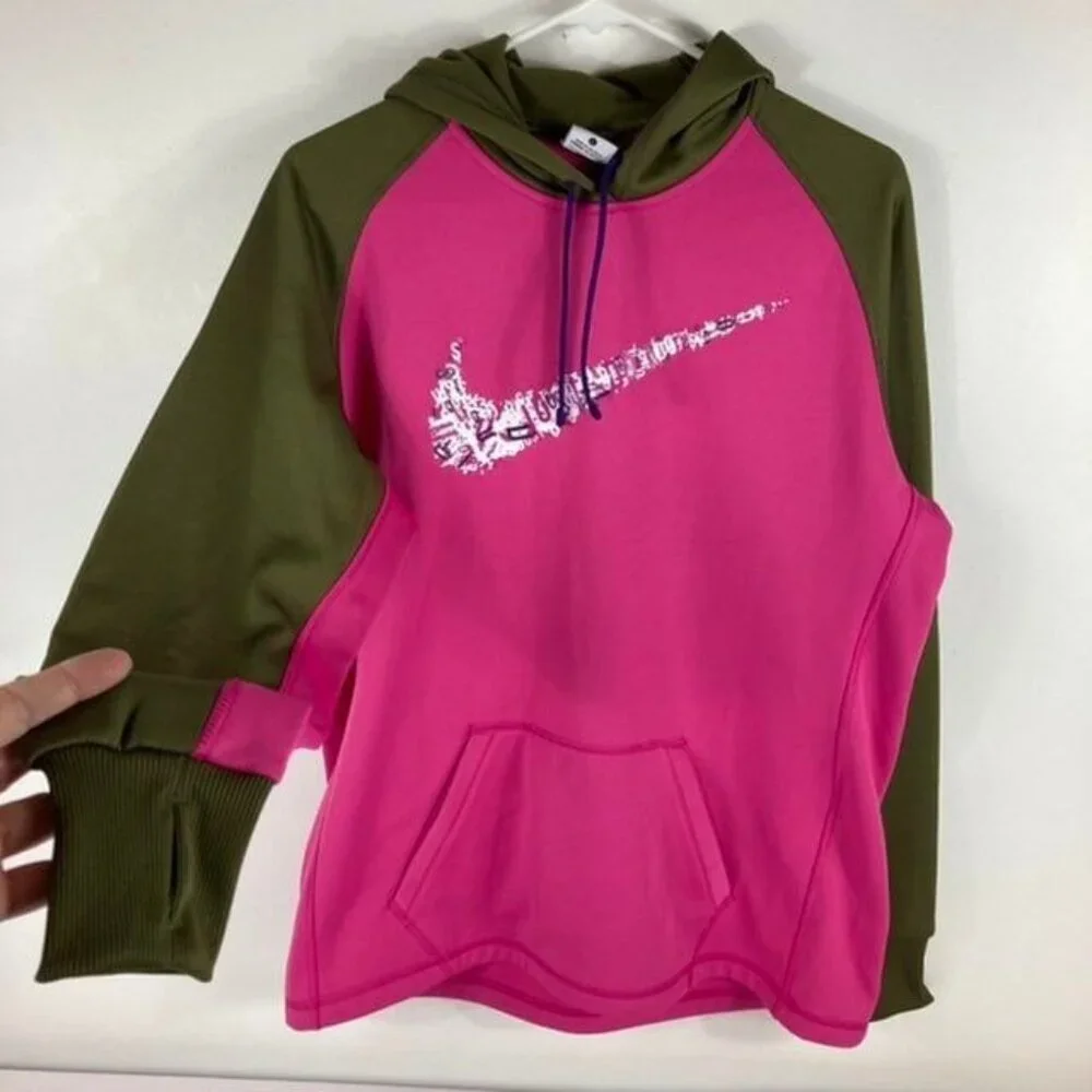 Womens Nike‎ Therma Fit Scrambled Letter Swish Hoodie Pink Green L